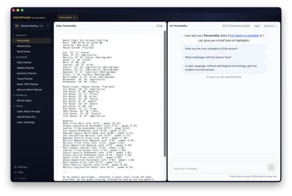 AstroPrompt Personality view screenshot