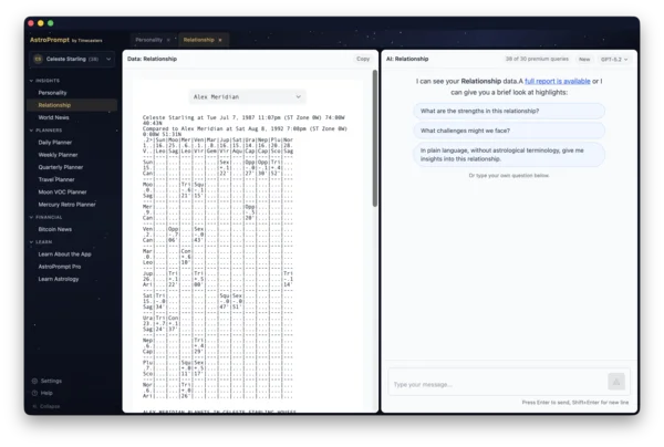 AstroPrompt Relationship view screenshot